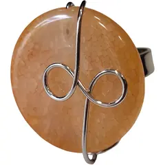 Inel reglabil Agat galben rotund, metal argintiu si sarma
