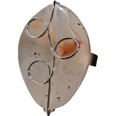 Inel reglabil Agat natural oval, metal argintiu si sarma