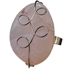 Inel reglabil Agat portocaliu oval, metal argintiu si sarma