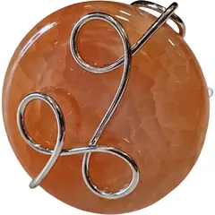 Inel reglabil Agat portocaliu rotund, metal argintiu si sarma