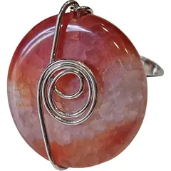 Inel reglabil Agat rosu rotund, metal argintiu si sarma
