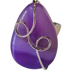 Inel reglabil Agat violet picatura, metal argintiu si sarma