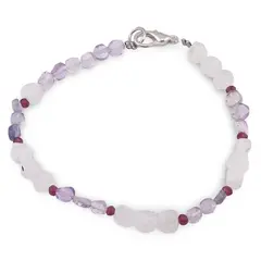Bratara Ametist lavanda si Piatra lunii banuti 3-5mm, Granat discuri fatetate 2mm