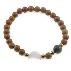 Bratara Jasp Tiger skin sfere 6mm, Larvikit 8mm si luna din Sidef 12mm cu bumbi aurii