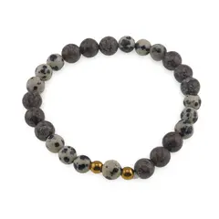 Bratara Obsidian fulg de nea maro si Jasp dalmatian sfere, 6-7mm