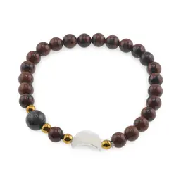 Bratara Obsidian mahon sfere 6mm, Larvikit 8mm si luna din Sidef 12mm cu bumbi aurii