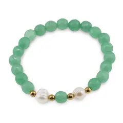 Bratara pe elastic Perle de cultura, bumbi aurii si Aventurin sfere fatetate 8mm