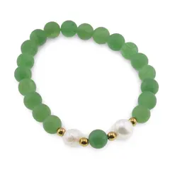 Bratara pe elastic Perle de cultura, bumbi aurii si Aventurin sfere mate 8mm