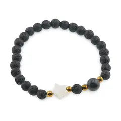 Bratara Roca vulcanica sfere 6mm, Larvikit 8mm si steluta din Sidef 10mm cu bumbi aurii