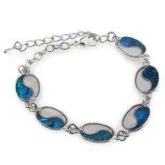 Bratara Scoica Abalone model Ying Yang oval cu montura argintie