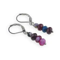 Cercei cu agatatoare din Mix agate colorate discuri fatetate 6mm si sfere fatetate 4mm