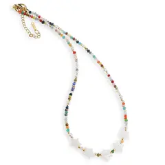 Colier mix cristale discuri 3mm , bumbi aurii si stelute Sidef