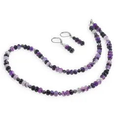 Set Cercei cu agatatoare si Colier din Agat mov discuri fatetate 6mm si sfere fatetate 4mm