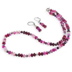 Set Cercei cu agatatoare si Colier din Agat roz discuri fatetate 6mm si sfere fatetate 4mm