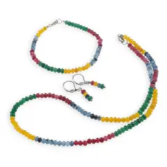 Set colier, bratara si cercei cu agatatoare Mix agate discuri fatetate, 4mm