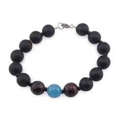 Bratara Onix negru sfere mate, Granat si Angelit Sfere fatetate 10mm, Turmalina multicolora discuri 3mm