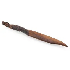 Cutit decorativ vintage din lemn sculptat manual, maner cu crocodil, 27,5cm
