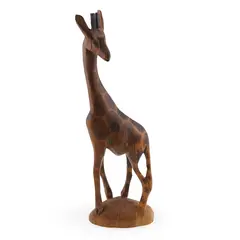 Figurina girafa vintage din lemn sculptat manual, 20cm