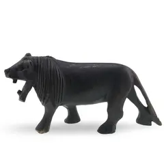 Figurina leu vintage din lemn sculptat manual, model realist, 20cm
