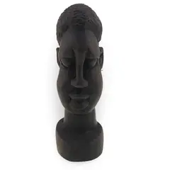 Bust african barbat vintage din lemn sculptat manual, 12,5cm 