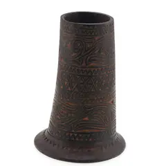 Vas conic vintage din lemn sculptat manual, model tribal, 10,5cm