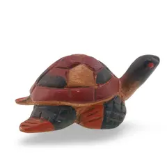 Figurina testoasa vintage din lemn sculptat manual, colorata, 12cm