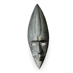 Masca africana vintage din lemn sculptat manual, model alungit cu finisaj patinat, 49cm