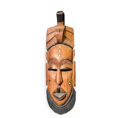 Masca africana vintage din lemn, model regal cu insertii de sidef, 38cm