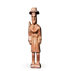 Statueta vintage din lemn sculptat, soldat cu palarie traditionala, 33,5cm