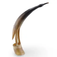 Figurina pasăre vintage din corn natural, cu cioc lung, 28cm