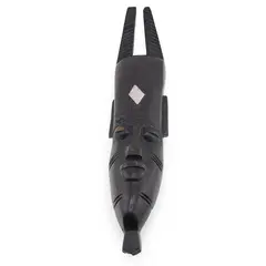 Masca africana vintage din lemn sculptat manual, model cu corn inalt, 31cm