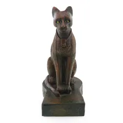 Statueta pisica egipteana vintage din rasina, finisaj bronz antichizat, 13cm