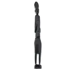 Statueta africana vintage din lemn sculptat manual, femeie purtand cos pe cap, 46cm