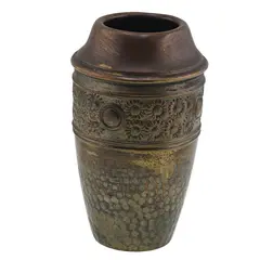 Vaza vintage din alama cu model floral in relief si textura ciocanita, 9cm