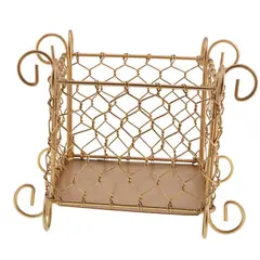 Suport vintage pentru servetele din sarma metalica aurie, model plasa, 12cm