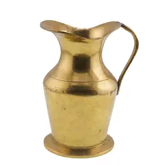 Carafa vintage din alama cu gat evazat si maner clasic, 11cm