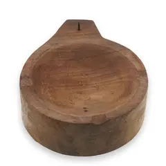 Bol rotund vintage din lemn sculptat manual, finisaj rustic deschis, 16cm