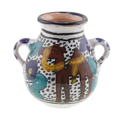 Vas decorativ vintage din ceramica pictata manual, motiv camila, 9cm