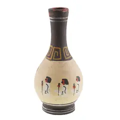 Vaza decorativa vintage din lut pictata manual, motiv egiptean, 16cm