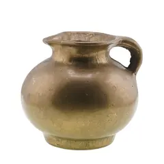 Vas rotund vintage din bronz cu gat scurt si maner lateral, 9cm