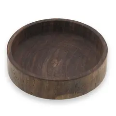 Bol rotund vintage mic din lemn sculptat manual, finisaj natural inchis, 12,5cm