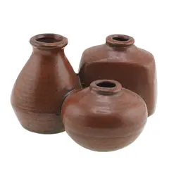 Set decorativ vintage din ceramica maro, trei vase unite