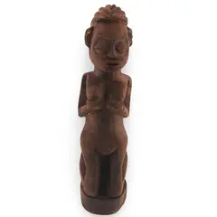 Statueta africana vintage din lemn sculptat manual, femeie in picioare, 20cm