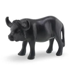 Figurina vintage din lemn sculptat manual, bivol negru, 17cm