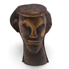 Bust vintage din lemn sculptat manual, model masculin, 17cm