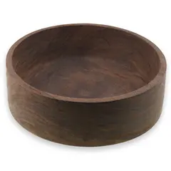Bol rotund mic vintage din lemn sculptat manual, finisaj natural inchis, 22cm