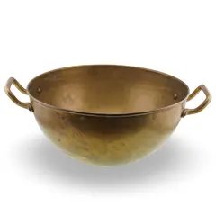 Vas adanc vintage din alama cu manere laterale, 31cm