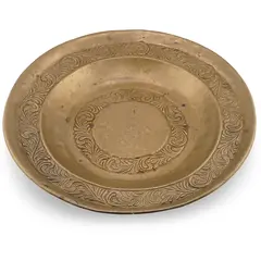 Farfurie vintage din alama gravata, model vegetal oriental, 29cm