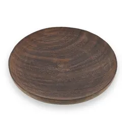 Farfurie rotunda vintage din lemn sculptat manual, finisaj rustic inchis, 10cm