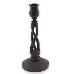 Sfesnic vintage din lemn sculptat manual, model spiralat cu baza larga, 23cm